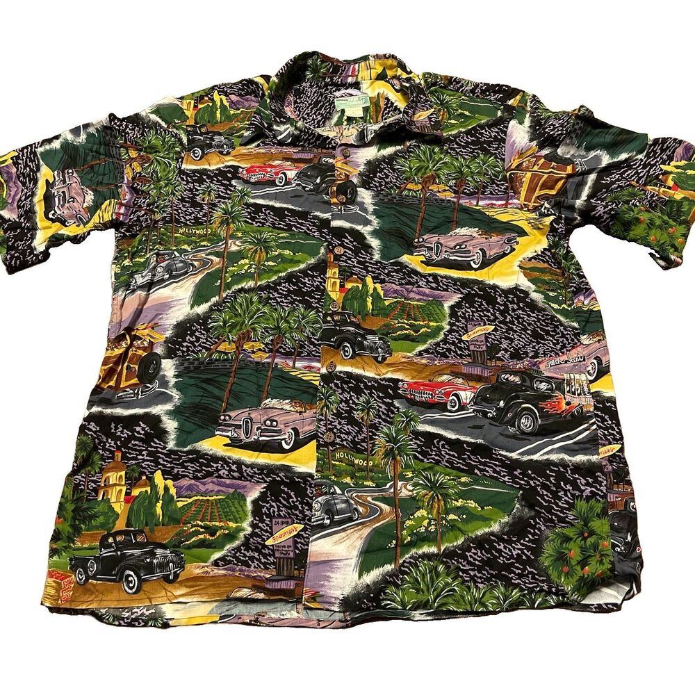 Vintage Reyn Spooner Hollywood Shirt Size Large Retro Cars Tropical Hawaiian EUC